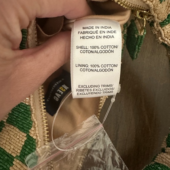 Maeve Beaded Green and Cream Checkered Bag - perfect condition! - Picture 8 of 13